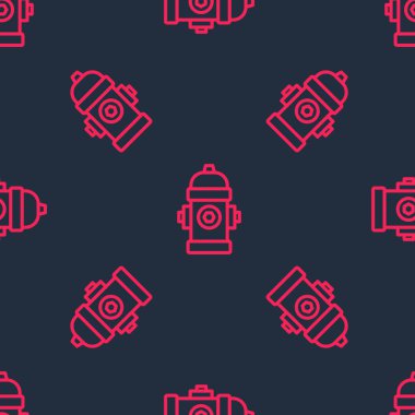 Kırmızı çizgi yangın musluğu simgesi siyah arka planda izole edilmiş. Vektör