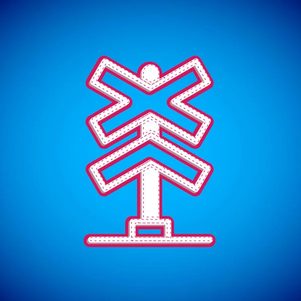 White Railroad kruising pictogram geïsoleerd op blauwe achtergrond. Spoorwegbord. Vector — Stockvector