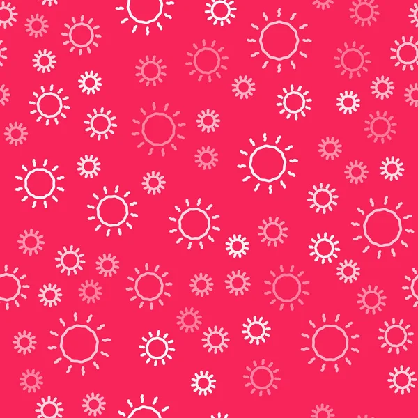 White line Sun icon isolated seamless pattern on red background. Vector — Stock vektor