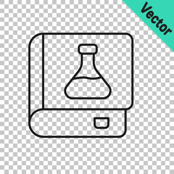 Icono de libro de química de línea negra aislado sobre fondo transparente. Vector — Vector de stock