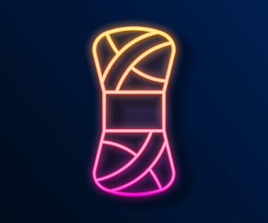 Parlayan neon çizgisi iplik simgesi siyah arkaplanda izole edildi. El yapımı, örgü ya da terzi için etiket. Vektör