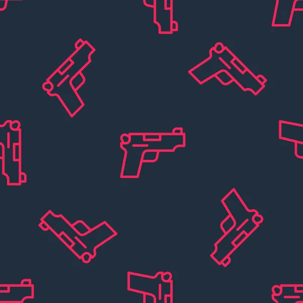 Piros vonal Pisztoly vagy pisztoly ikon elszigetelt zökkenőmentes minta fekete háttér. Rendőrség vagy katonai fegyver. Kézifegyver. Vektor — Stock Vector