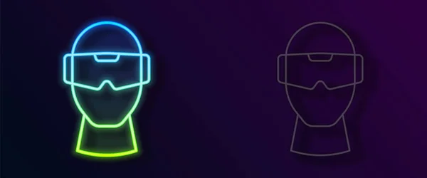 Linha de néon brilhante Ícone de óculos de realidade virtual isolado no fundo preto. Estereoscópica 3d vr máscara. Exposição montada na cabeça óptica. Vetor — Vetor de Stock