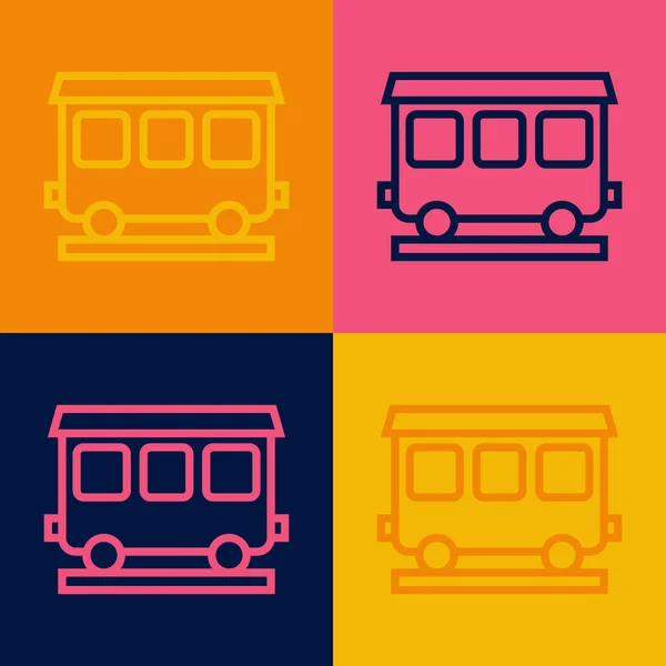 Pop-Art-Linie Personenzugwagen-Symbol isoliert auf farbigem Hintergrund. Eisenbahnwaggon. Vektor — Stockvektor