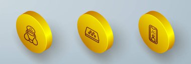 Isometric hattı taksi şoförünü, arabanın çatısını ve ehliyet simgesini ayarla. Vektör