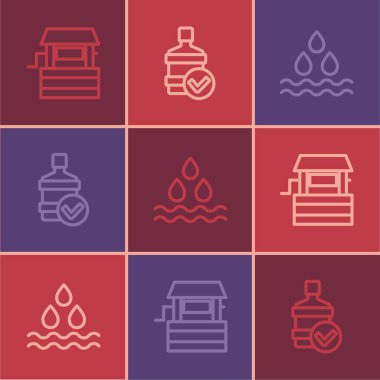 Hat tamam, su damlası ve temiz su ikonuyla dolu büyük bir şişe. Vektör