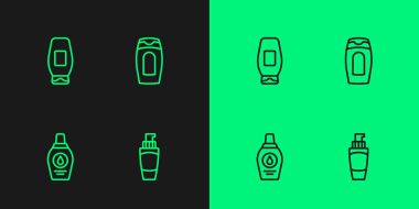 El kremi, şişe şampuanı ve ikon şeritlerini ayarlayın. Vektör