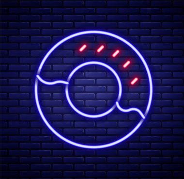 Parlak neon çizgili donut. Duvarın arkasında izole edilmiş tatlı jöleli ikon. Renkli taslak konsepti. Vektör