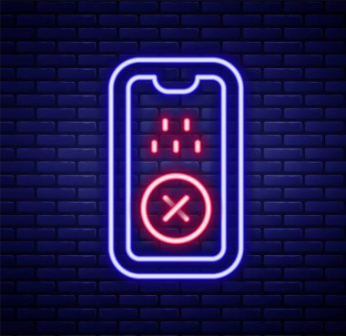 Parlayan neon hattı Taksi mobil uygulama simgesi tuğla duvar arka planında izole edildi. Mobil uygulama taksisi. Renkli taslak konsepti. Vektör