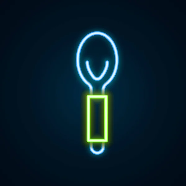 Gloeiende neon lijn Spoon pictogram geïsoleerd op zwarte achtergrond. - Kookgerei. Bestekbord. Kleurrijk concept. Vector — Stockvector