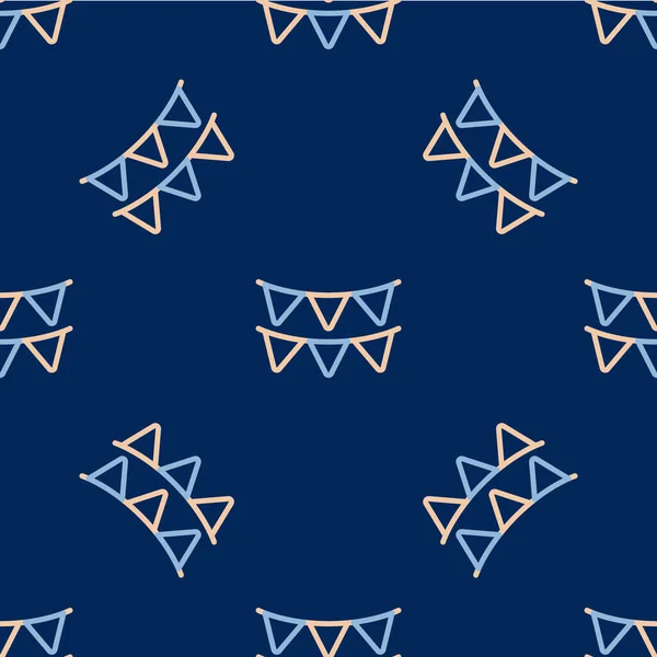 Çizgi Karnaval çelengi mavi arka planda izole edilmiş bayraksız desenli. Doğum günü kutlaması için parti flamaları, festival dekorasyonu. Vektör — Stok Vektör