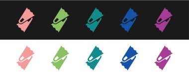 Plastik yüzgeçleri siyah beyaz arka planda izole edilmiş yüzme ikonu için ayarla. Dalış ekipmanları. Olağanüstü bir spor. Su altı ekipmanları. Vektör