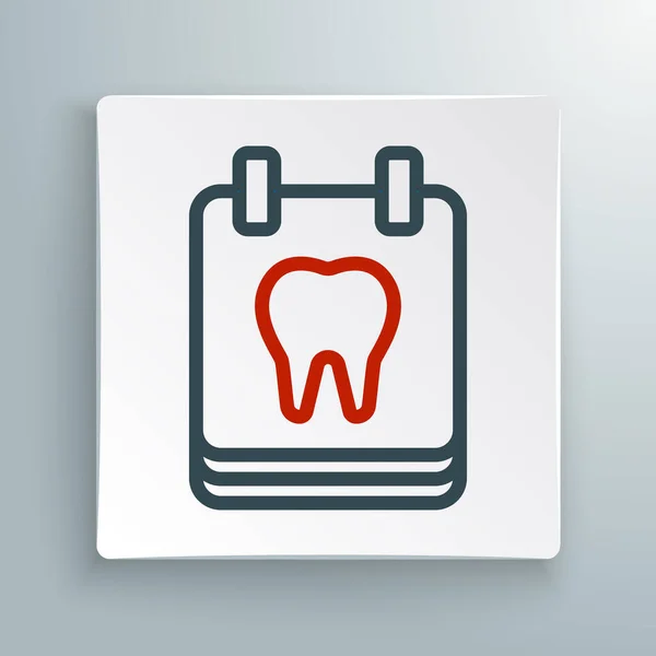 Calendário de linha com ícone de dente isolado no fundo branco. Dia Internacional do Dentista, 6 de março. Calendário de férias de março. Conceito de esboço colorido. Vetor — Vetor de Stock