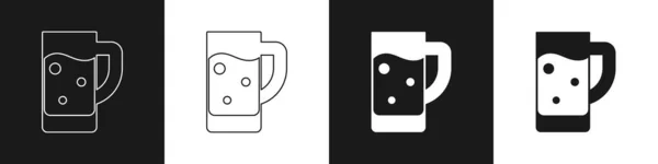Siyah beyaz arkaplanda izole edilmiş bir bira ikonu ayarla. Vektör — Stok Vektör