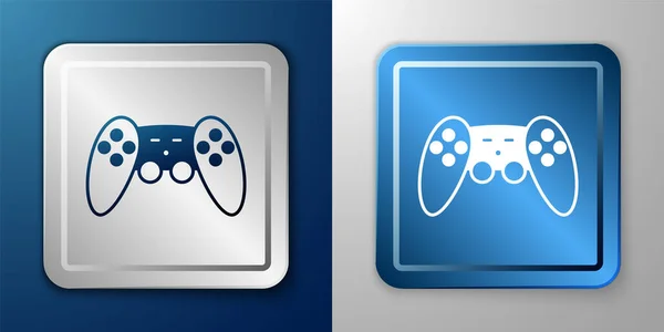 Witte Gamepad pictogram geïsoleerd op blauwe en grijze achtergrond. Spelregelaar. Zilveren en blauwe vierkante knop. Vector — Stockvector