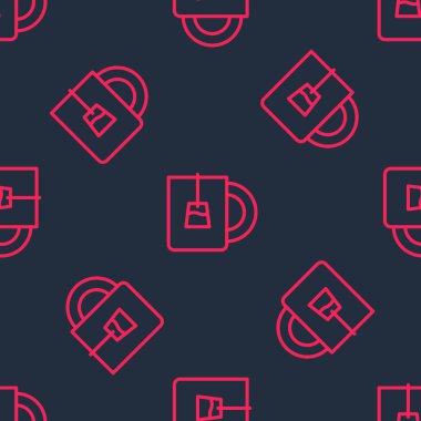 Kırmızı çay ikonu fincanı siyah arka planda izole edilmiş kusursuz desen. Vektör