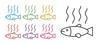 Ölü balık simgesi beyaz arkaplanda izole edildi. Çürük balık. Simgeleri renklendirin. Vektör