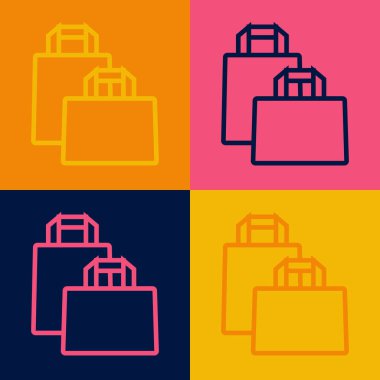 Pop sanat eseri kağıt poşet ikonu renk arkaplanında izole edilmiş. Paket işareti. Vektör