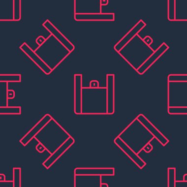 İnternetten sipariş edilen kırmızı hat ve fast food dağıtım ikonu siyah arka planda izole edilmiş. Vektör