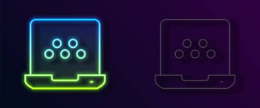 Parlayan neon hattı Taksi mobil uygulama simgesi siyah arkaplanda izole edildi. Mobil uygulama taksisi. Vektör