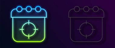 Parlayan neon hattı hedef spor simgesi siyah arkaplanda izole edildi. Atış mesafesi ya da atış mesafesi için sayıları olan temiz bir hedef. Vektör