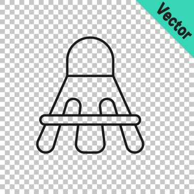 Siyah çizgi Badminton mekik siki simgesi şeffaf arkaplanda izole edildi. Spor malzemeleri. Vektör