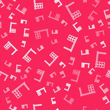 Beyaz çizgi ofis masa simgesi kırmızı arkaplanda kusursuz desen izole etti. Vektör