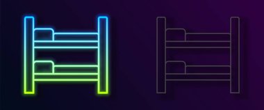 Parlayan neon çizgisi Bunk yatak simgesi siyah arkaplanda izole edildi. Vektör