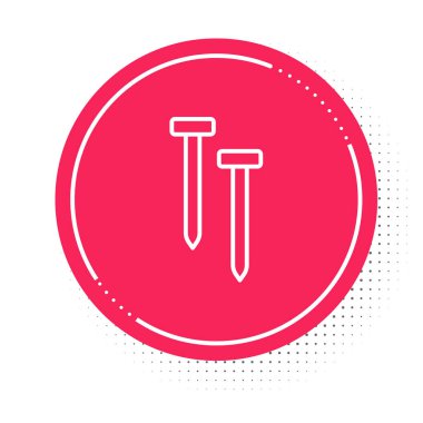 Beyaz çizgi metalik tırnak simgesi beyaz arkaplanda izole edilmiş. Kırmızı daire düğmesi. Vektör