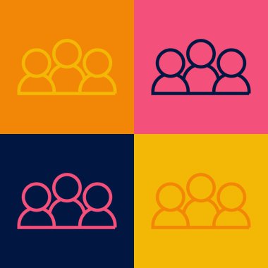 Pop Art Line Buluşma simgesi renk arkaplanında izole edildi. İş ekibi toplantısı, tartışma konsepti, analiz, içerik stratejisi. Sunum konferansı. Vektör