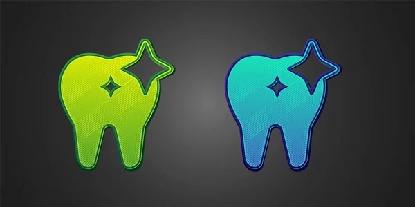 Verde e azul ícone conceito branqueamento dente isolado no fundo preto. Símbolo de dente para clínica odontológica ou centro médico dentista. Vetor —  Vetores de Stock