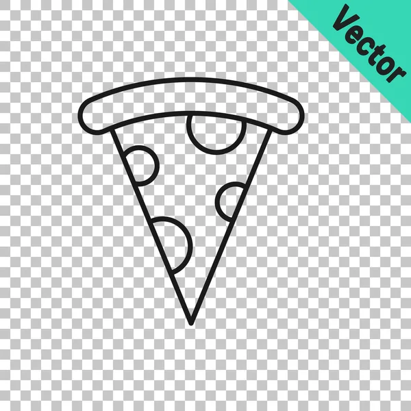 Ligne noire Tranche d'icône de pizza isolée sur fond transparent. Menu de restauration rapide. Vecteur — Image vectorielle