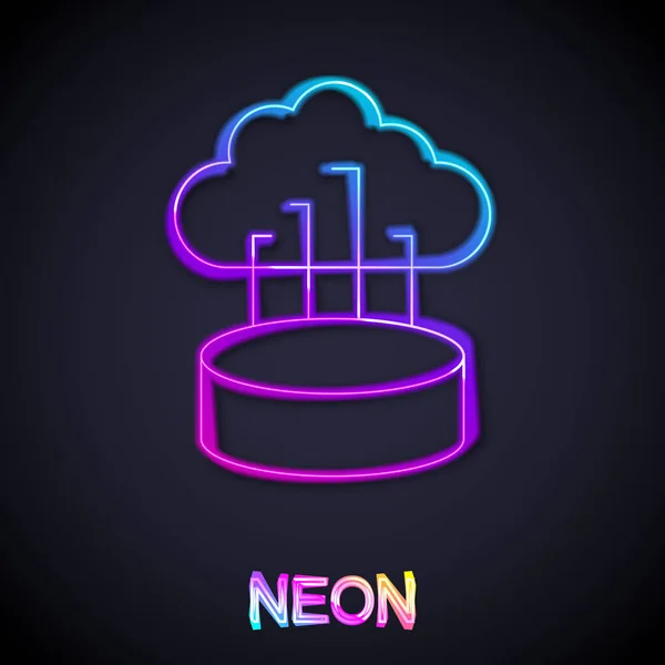 Glowing neon line Network cloud connection icon isolated on black background. Social technology. Cloud computing concept. Vector — Stock Vector