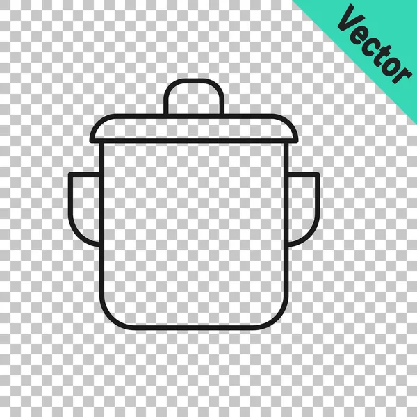 Línea negra Icono de olla de cocina aislado sobre fondo transparente. Hervir o guisar el símbolo de la comida. Vector — Vector de stock