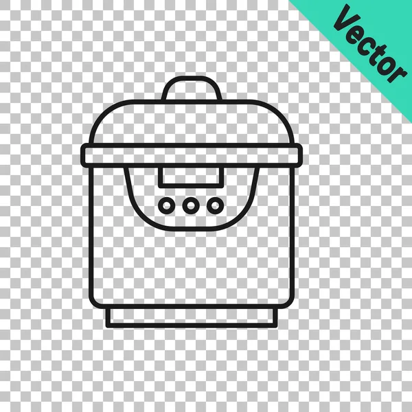 Línea negra Icono de cocina lenta aislado sobre fondo transparente. Sartén eléctrica. Vector — Vector de stock