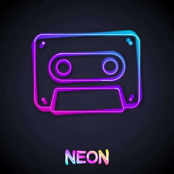 Glowing neon line Retro audio cassette tape icon isolated on black background. Vector — Stock vektor