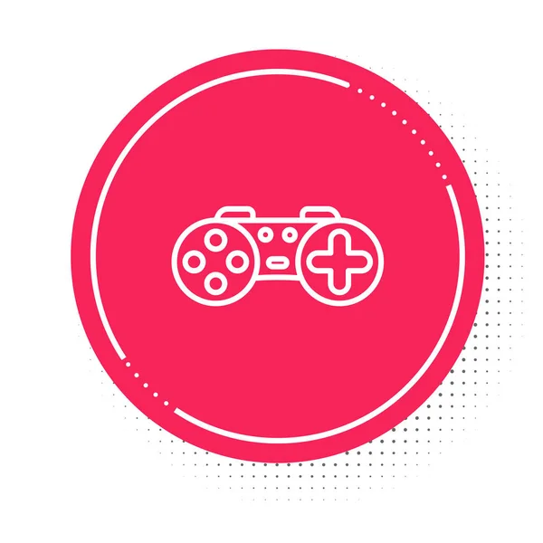 Linea bianca icona Gamepad isolato su sfondo bianco. Controllore di gioco. Pulsante cerchio rosso. Vettore — Vettoriale Stock