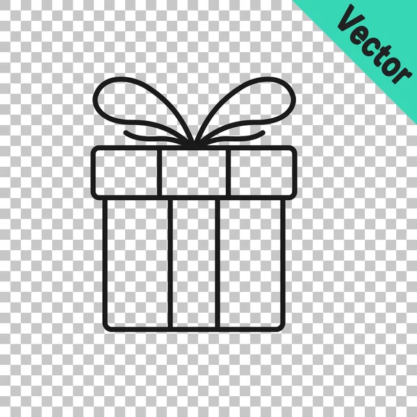 Μαύρη γραμμή κουτί δώρου εικονίδιο απομονώνονται σε διαφανές φόντο. Καλά Χριστούγεννα και Καλή Χρονιά. Διάνυσμα — Διανυσματικό Αρχείο