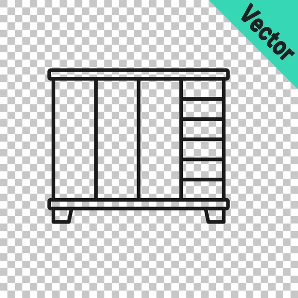 Schwarze Linie Kleiderschrank-Symbol isoliert auf transparentem Hintergrund. Schrankschild. Vektor — Stockvektor