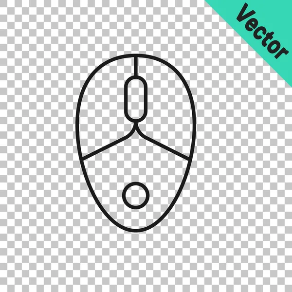 Línea negra Icono de juego del ratón de ordenador aislado sobre fondo transparente. Óptica con símbolo de rueda. Vector — Vector de stock