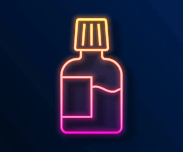 Gloeiende neon lijn Mondwater plastic fles pictogram geïsoleerd op zwarte achtergrond. Vloeistof voor het spoelen van mond. Oraalverzorgingsapparatuur. Vector — Stockvector