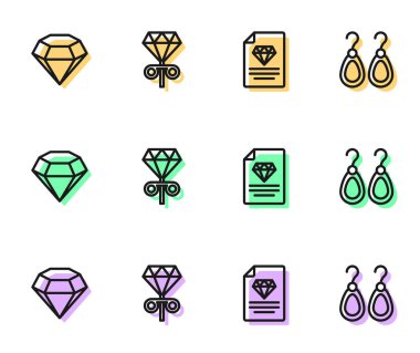 Elmas Sertifikası, Elmas, Aygır küpeleri ve Küpe ikonu. Vektör