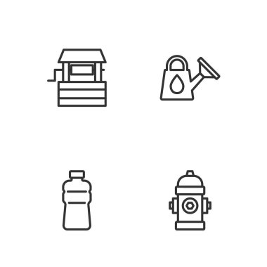 Yangın musluğu, bir şişe su ve su kuyusu ikonu hazırla. Vektör