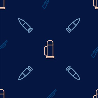 Avcı silahı, kurşun ve termos konteynırını kusursuz desene ayarlayın. Vektör