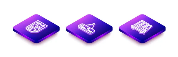 Set Isometric line News, From 9 to 5 job and Office folders icon. Vector — Stock vektor
