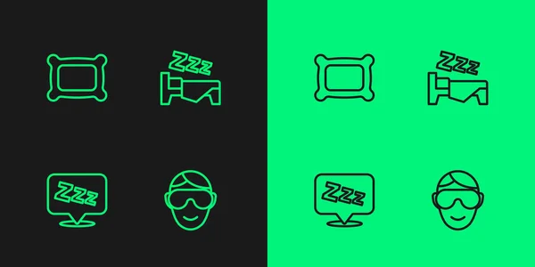 Set line Eye sleep mask, Sleepy, Pillow und Time to icon. Vektor — Stockvektor