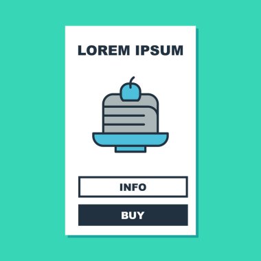 Turkuaz arka planda izole edilmiş ana hatlı pasta simgesi. Doğum günün kutlu olsun. Vektör