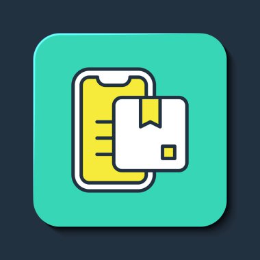 Mavi arkaplan üzerinde izole edilmiş Belge İzleme Sistemi simgesi dolduruldu. Paket takibi. Turkuaz kare düğme. Vektör