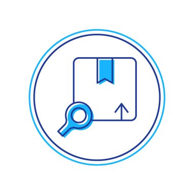 Doldurulmuş ana hat arama paketi simgesi beyaz arkaplanda izole edildi. Paket izleme sembolü. Büyüteç ve karton kutu. Lojistik ve teslimat. Vektör