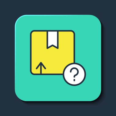 Doldurulmuş karton kutu simgesi mavi arkaplanda izole edildi. Kutu, paket, paket işareti. Teslimat ve ambalaj. Turkuaz kare düğme. Vektör